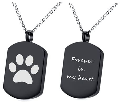 Personalized Paw Cremation Urn Necklace for Pet Ashes Stainless Steel Square Nameplate Memorial Urn Pendant Chain for Dogs Cat, Custom Keepsake Ash Urn Jewelry for Pet Loss,Forever in My Heart