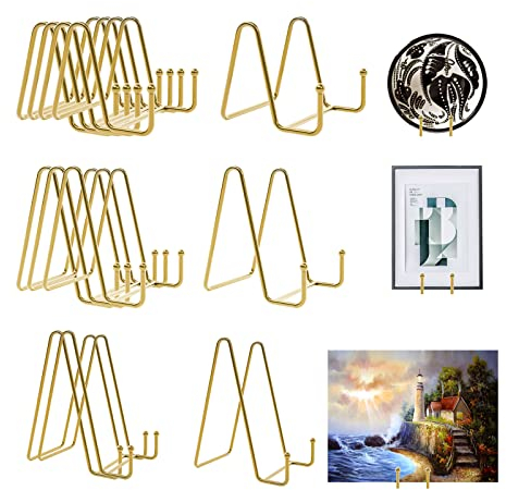 CDIYTOOL Tellerständer für Displa, 12 Stück, Metallrahmen-Halter-Ständer, Bilderrahmen-Ständer für Bilder, dekorative Teller, Bücher, Foto-Staffelei (12,7 x 7,6 cm, 10,2 x 10,9 cm, 7,6 x 15,2 cm)