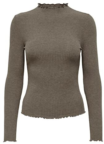 ONLY Women's Onlemma L/S High Neck Top Noos Jrs Long sleeve, Caribou/Detail: Melange, M UK