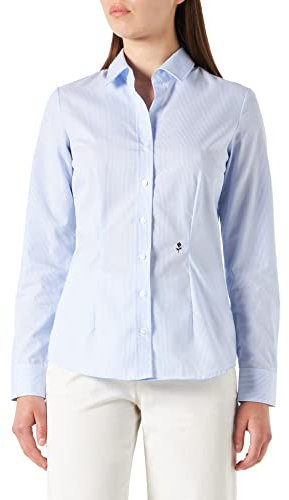Seidensticker Damen City Langarm Slim Fit Uni Bügelfrei Bluse, Hellblau Karo, 44 EU