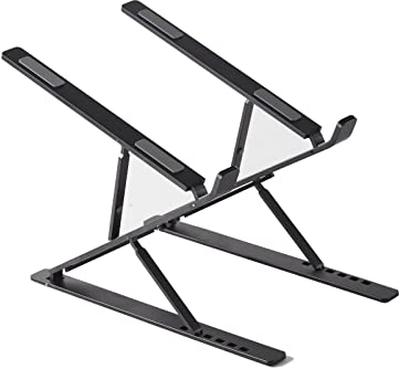 VVGAOGES Laptop Ständer,Aluminium Höhenverstellbarer Belüfteter Notebook Ständer,Faltbarer tragbarer Laptop Stand Halterung alle 10-15,6 ” Laptops Tablet (Schwarz)