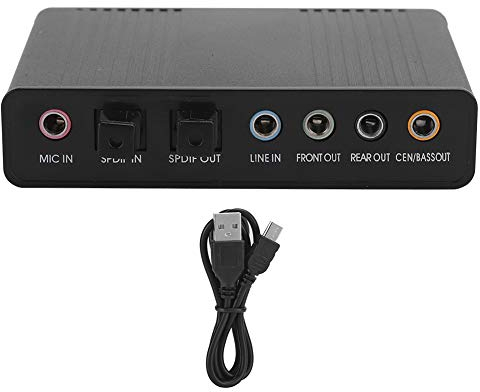 5.1 USB-Audio-Soundkarte mit SPDIF, Externer USB-Soundkarten-Adapter für PC-Laptop-Audio, Unterstützt 48/44-kHz-Abtastrate, Schwarzer Audio-Adapter für die