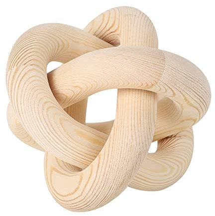 3-Link Wood Chain Link Decor, Hand Carved Wood Art Craft Decorative Chain Knot Ornament for Rustic Tray Shelf Table Decor Farmhouse Decor