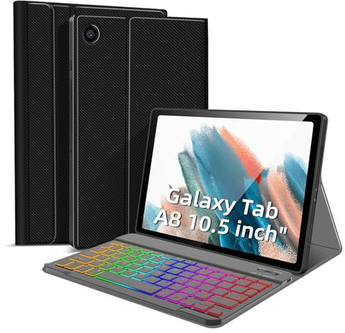 Keyboard Case for Samsung Galaxy Tab A8 10.5 inch 2022, Galaxy Tab A8 Case SM-X200/X205/X207, 7-Color Backlit Detachable Bluetooth Magnetic Keyboard Tablet Protect Cover (Black)