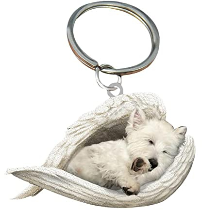 CHAHU Hund schlafender Engel Acryl Schlüsselanhänger Niedlicher Hund Tier Engel Flügel Hängende Ornamente Auto Anhänger für Hundeliebhaber