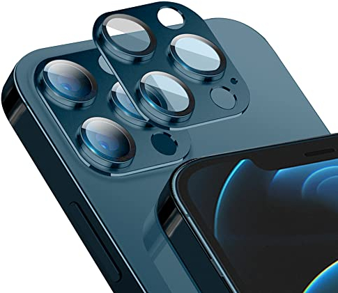 Niboow Camera Lens Protectors for iPhone 12 Pro Max, Aluminum Alloy 9H Tempered Glass Anti Scratch Camera Cover, HD Full Cover Camera Lens Protector Film for iPhone 12 Pro Max - Blue