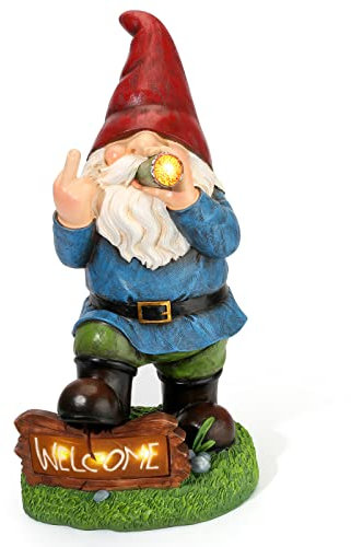 Resin Gnomes Garden Decor, 13.5 Tall Solar Large Inappropriate Funny Gifts Gnome Outdoor Statues for Yard, Patio, Lawn, Outside Naughty Gnome Garden Decorations Gift for Men Women