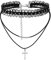 JewelryWe Schmuck Kreuz Choker Kette Damen Gothic Nieten Stretch Spitze Leder Halsband Geschichtet Halskette Kragen Lederband Schwarz