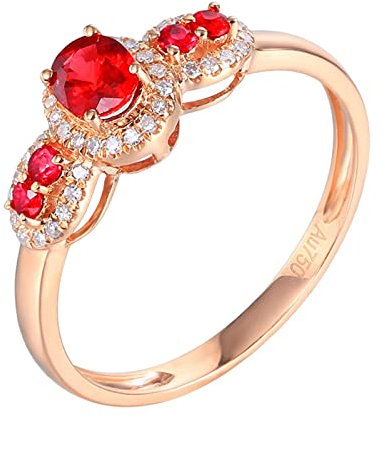 AMDXD Hochzeitsring Rose Gold 750 18K Frauen, 0.46ct Rubin Pärchen Ringe Rot, 4 Klaue Diamantring Au750 Rotgold mit Diamant Echtgold Schmuck, Gr.52 (16.6)