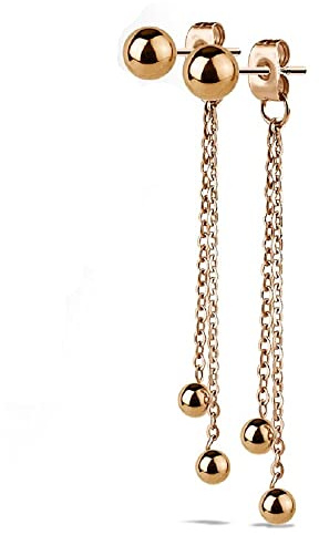 Bungsa Ohrstecker mit Ketten und Kugeln für Damen aus 316L Edelstahl (rosegold)