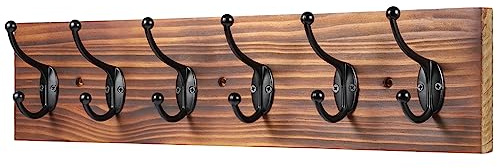 PHINGEER Porte-manteau mural vintage en bois pour accrocher manteaux, vestes, chapeaux, vêtements, marron (6 crochets)