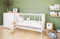 kiki design 2in1 Babybett und Kinderbett 120x60cm, Weiss, mit 3-Fach Höhenverstellbarer und 3 Schlupfsprossen, mit Matratze, Umbaubar zum Juniorbett, aus Kiefernholz k