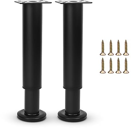 Furniture Adjustable Legs, Metal Bed Support Leg Replacement Central Slat Frame Couch Support Leg Parts Retractable Heavy Duty Furniture Foot for Sofa/Dresser/Table/Cabinet 18-32 CM(2 Pcs Black)