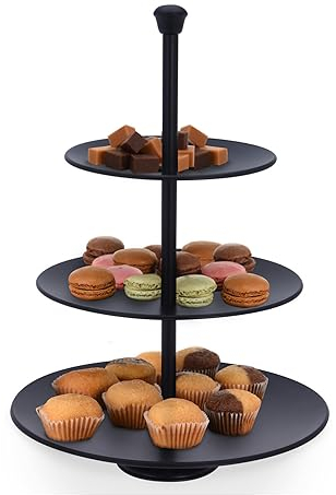 Mojawo 3-stöckige Metall Etagere Schwarz Servierregal Servierständer Ständer Telleretagere Ø25cm