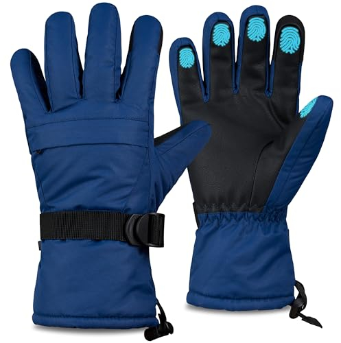 CityComfort Ski Handschuhe Herren Teenager, Touchscreen Thermo Winterhandschuhe Herren mit Fleece-Futter L/XL Sport Geschenke für Männer (Blau)