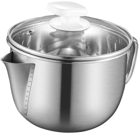 HOMSFOU Oil Separator Pot Strainer 1000ml Stainless Steel Bowl Lid Sieve for Kitchen Use