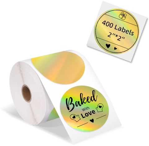 Phomemo 2 Thermoetiketten, Holographic Gold Runde selbstklebende Aufkleber, Kreisförmige direkte thermische Aufkleber für Danke Aufkleber, Logo, Name, Preis, Adresse, QR Code, 400 Etiketten