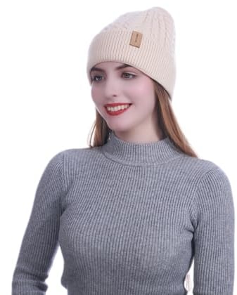 HEYANN Winter Strickmütze Damen Schirmmütze Twist Strickmütze Schädel Cap Beanie Mütze Hüte Mützen Caps Gestrickte Damen Unisex Mütze für Skifahren Sport (Beige)