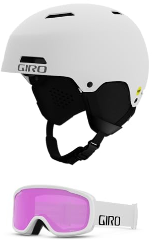 Giro Ledge MIPS Combo Pack Skihelm - Snowboardhelm mit passender Brille, Mattweiß/Weiß, Wordmark M (55,5-59cm)