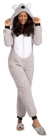 Loungeable Damen Jumpsuit Langer Overall Einteiler Koala Bärr 798062 Tier-Kostüm S