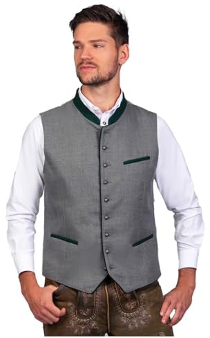 Edelnice Trachtenmode Elegante gilet per costume tradizionale Bastian, in lana, grigio, taglia 46-62, grigio., 56
