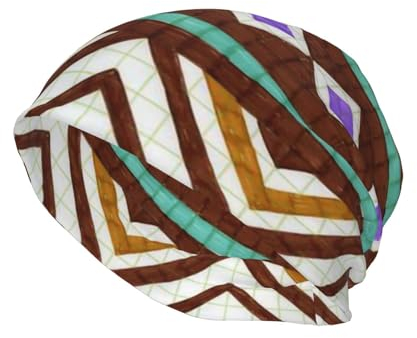 Beanie-Mütze für Herren und Damen, Slouchy Beanie, Strickmütze, weiche Mütze, Azteken-Ethno-Muster, Azteken-Ethno-Muster, One size