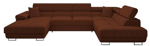 Mirjan24 Ecksofa Torezio Bis Cord mit Bettkasten, Einstellbare Kopfstützen, Sofa mit Schlaffunktion, Eckcouch für Wohnzimmer, U-Form Couch mit Bettfunktion (Poso 39, Seite: Rechts)