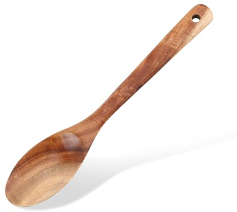 Cuillère de Cuisine en Bois - Cuillère à mélanger en bois à long manche - Ustensile de Cuisine Naturel et Durable - Cuillère en Bois pour Cuisiner - Traitement Naturel à l'Huile Alimentaire