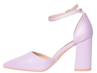 Ciabalù Decollete Donna Tacco Alto 9cm Largo Comodo Tacchi Effetto Raso a Punta con Cinturino alla Caviglia (Lilla, 40)
