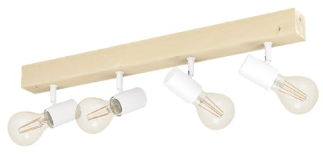 EGLO Deckenlampe Townshend 3, 4 flammiger Vintage Deckenspot im Industrial Design, Retro Lampe aus Stahl und Holz, weiß, braun, E27 Fassung, FSC zertifiziert