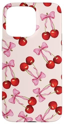 iPhone 15 Pro Max Cherry Pink Bow Coquette Cute Soft Girl Aesthetic Case