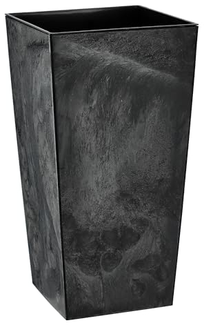 KADAX Elegante Vaso Alto per Piante da Interno ed Esterno Decorativo, Grande Fioriera in Plastica per Giardino e Balcone (Cemento Nero, 46.5 cm)