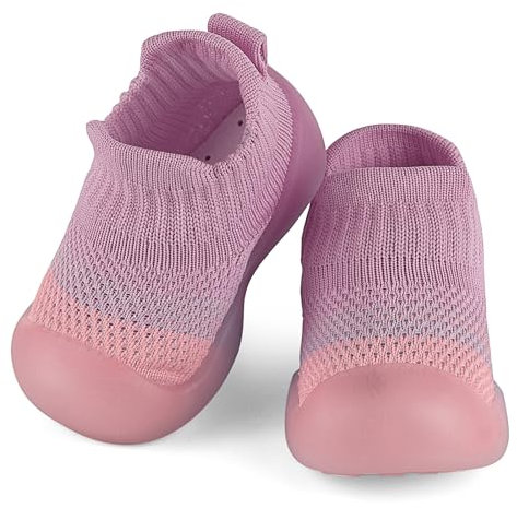 MASOCIO Sockenschuhe Baby Barfußschuhe Lauflernschuhe Socken Mädchen Puschies Barfussschuhe Krabbelschuhe Kleinkind Babyschuhe Outdoor Schuhe 1 Jahr Größe 20 21 Lauflernsocken 12-18 Monate Lila