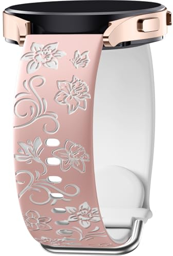 Mastten Floral Gravierte Armband Kompatibel Mit Samsung Galaxy Watch 7 6 5 4 40mm 44m, FE / 6 4 Classic / 5 Pro / 3 41mm / Active 2, 20mm Weich Silikon Sport Armband für Damen