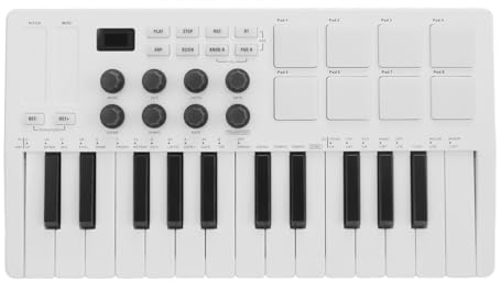 Clavier MIDI Sensible à la Force à 25 Touches, Contrôleur sans Fil Portable avec Pads de Batterie RVB, 8 Boutons, Accord Intelligent pour Studio de Musique iOS Android