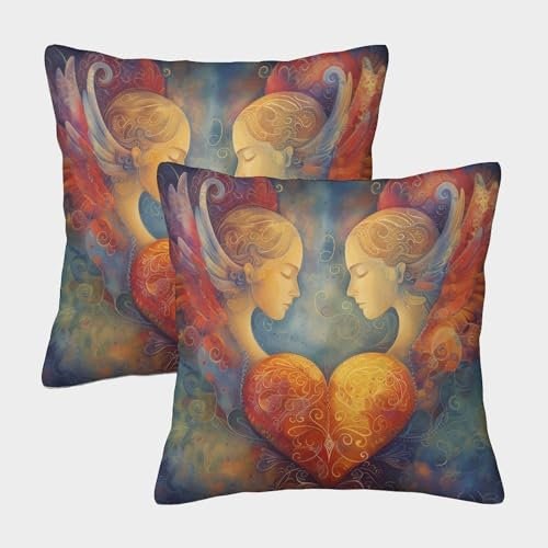 QJABDTCOE Engel Kissenhülle 2er Set dekokissen Kuschelkissen für Schlafzimmer Sofa Kissenhülle 40x40cm