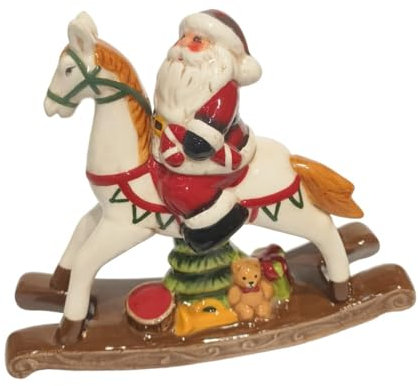 Baoblaze Christmas Decoration Rocking Horse Ornament Traditional Figure Horse Statue Table Decor for Home Tabletop Party Bedroom Gifts, with Santa