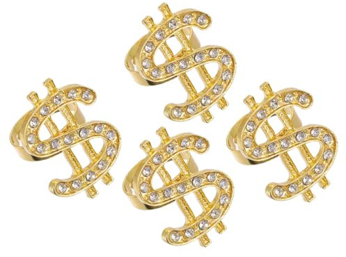 LIFKOME 4pcs Ring Hip Hop Style Finger Rings Sign for Rapper Costume Smooth Comfortable