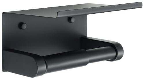 Mooche Toilet Roll Holder Black, Toilet Roll Holder with Shelf Wall Mounted, SUS304 Stainless Adhesive Toilet Paper Holder Suitable for Kitchens, Bathrooms, Toilets, and Living Room(173 * 110 * 87MM)