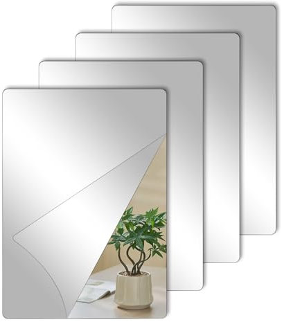 Lrocotanc 4 Pezzi Adesivi da Parete a Specchio - Specchio Acrilico Adesivo - Specchio Flessibile Adesivo - Specchio Non in Vetro per Decorazioni Murali Casa - 30 x 20 cm
