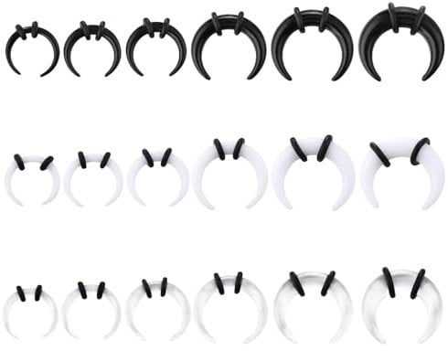 FloralGrace Septum Dehnstäbe Set, 18-teilig Mit Acrylringen In Schwarz, Weiß Und Transparent, Für Ohr, Nase Oder Lippen, Multifunktionales Stretching Kit Für Damen Und Herren