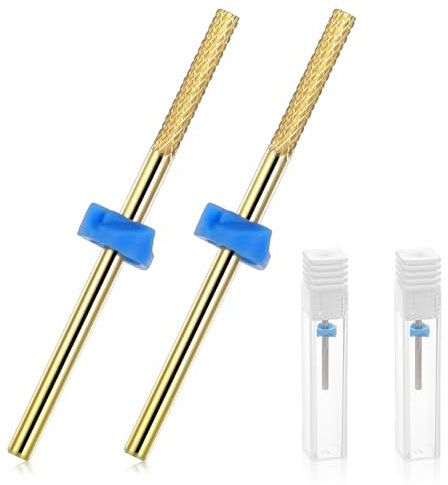 Sibba 2 Brocas de Carburo para Unas Removedor de Cuticulas Acrilico Gel Duro Cono Profesional Brocas de Tungsteno Tecnologia de Unas para Manicura Pedicura Limpiador de Cuticulas Dorado
