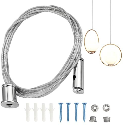 YUZHEDM 2M Cable Lampara Techo Cable Acero Colgar Adecuado para Colgar Marcos de Cuadros Espejos Pesados Candelabros Letreros Cortinas Vallas Publicitarias Luces de Techo Luces de Restaurantes