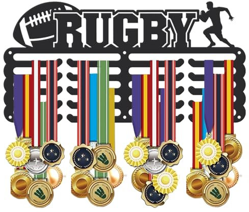 SUPERDANT Porte Medaille de Rugby Porte Médailles de Football de Rugby Organisateur de Médailles en Métal Support D'Affichage de Ruban Support Mural pour Course 20 cintres Support pour Medaille