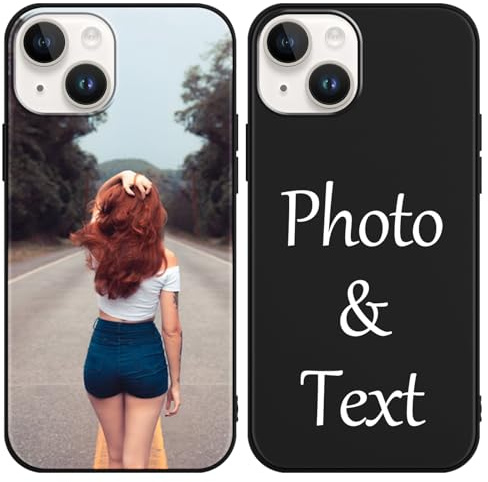 Xylota Cover Personalizzate per iPhone 14/iPhone 13 6,1'', Personalizzata con Foto Immagine Disegni Custodia Personalizzabile, Personalizzabili Testi Personalizzato Custodie Case per iPhone 13, Nero