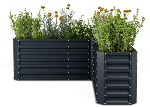 blumfeldt Hochbeet 160x160, L-förmiges Gartenhochbeet 742 L Aus Wetterfestem Galvanostahl, Ergonomisch & Rostbeständig Mit Offenem Boden Für Optimale Drainage & Einfacher Montage