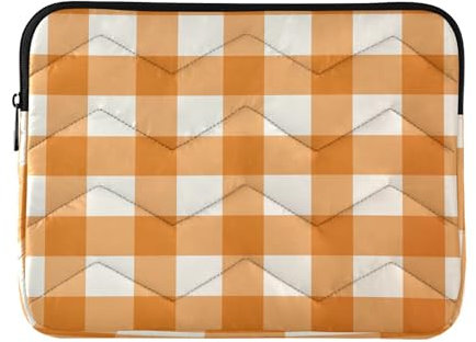 Housse matelassée pour ordinateur portable de 13 pouces, motif vichy orange, pour femme