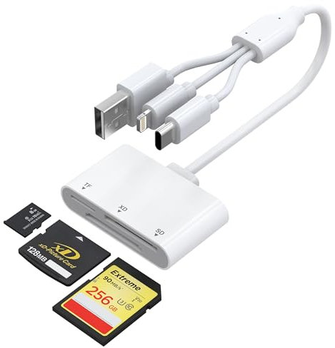 Lector de Tarjetas SD para iPhone - 3 en 1 (USB/USB-C/Lightning)Lector Tarjetas SD para SD/MicroSD/XD, Adaptador Tarjeta SD para iPhone/iPad/PC/Android/iOS/Mac,Lector Tarjetas XD para Olympus/Fujifilm