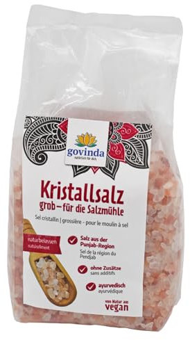 Govinda Kristallsalz - grob (1kg) | 250 Millionen Jahre alt | Salz aus der Punjab-Region | 100% naturbelassen & ohne Zusätze | Ayurvedisch | Vegan | Ideal für die Salzmühle