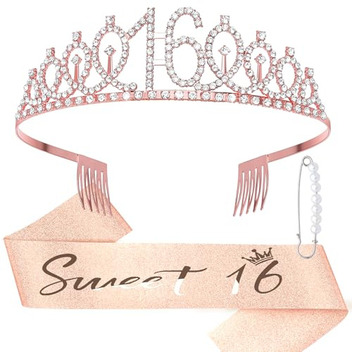 DRESHOW Geburtstagskrone und Schärpe für Damen Geburtstagskönigin Schärpe & Strass Tiara Set Geburtstag Tiaras und Schärpen für Mädchen Geburtstag Dekorationen Haarschmuck Glitter Schärpe für Party
